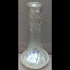 Mid Century Vintage Hoosier #4095 Clear Quilted Diamond Flower Bud Vase 9"